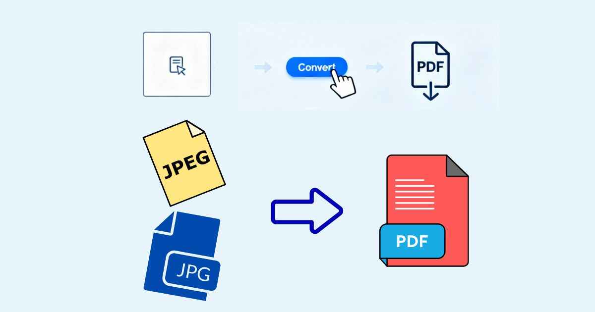 Screenshot of the free JPG to PDF converter tool showing drag and drop upload area
